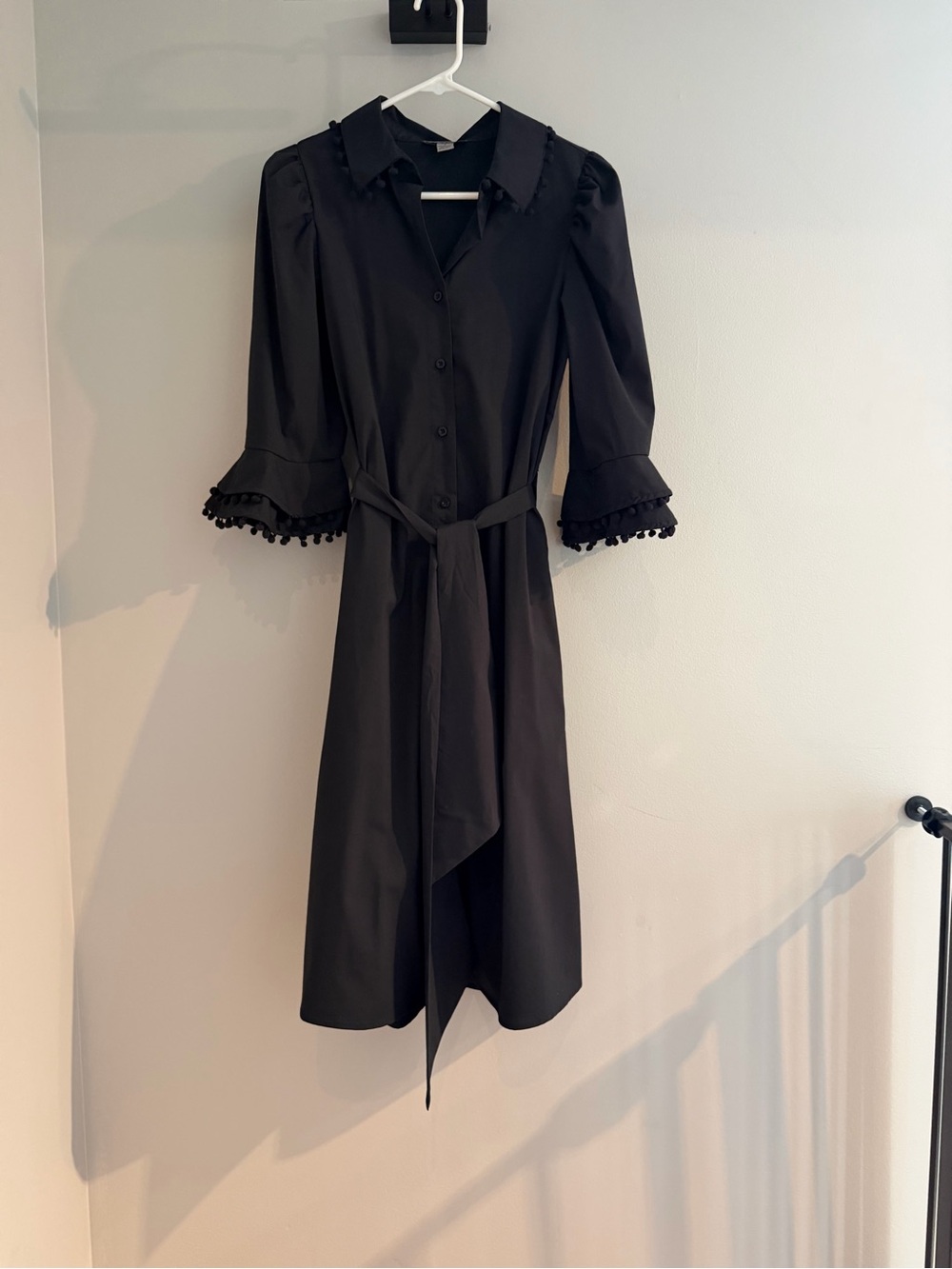Love By Design Black Button-Front Midi Dress with Tie Waist